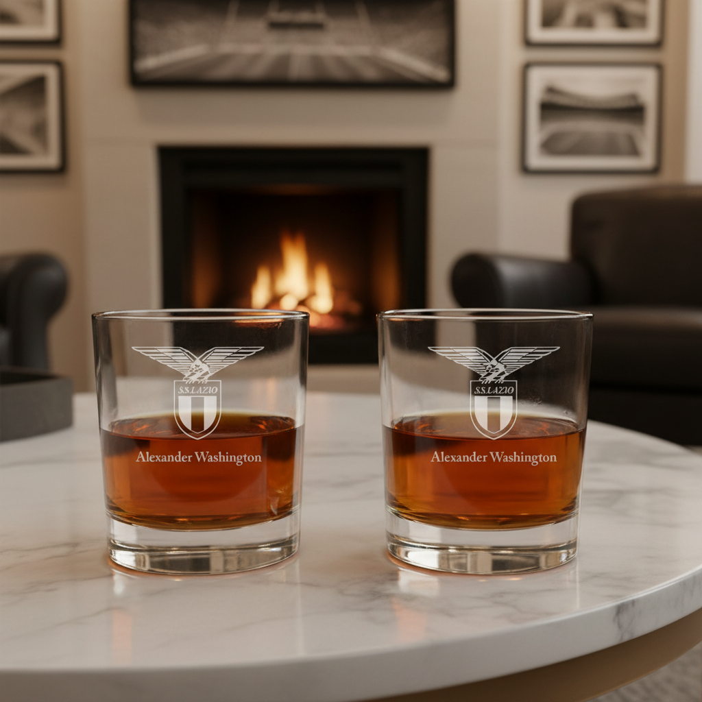 Engraved SS Lazio Rocks Glass - Serie A League Italy Football - Personalized Whiskey Glasses - Man Cave Gift Ideas - Gifts For Him - Soccer Fanatic - 2pcs