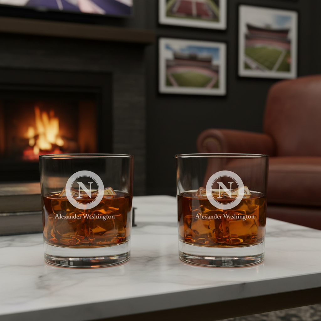 Engraved SSC Napoli Rocks Glass - Serie A League Italy Football - Personalized Whiskey Glasses - Man Cave Gift Ideas - Gifts For Him - Soccer Fanatic - 2pcs