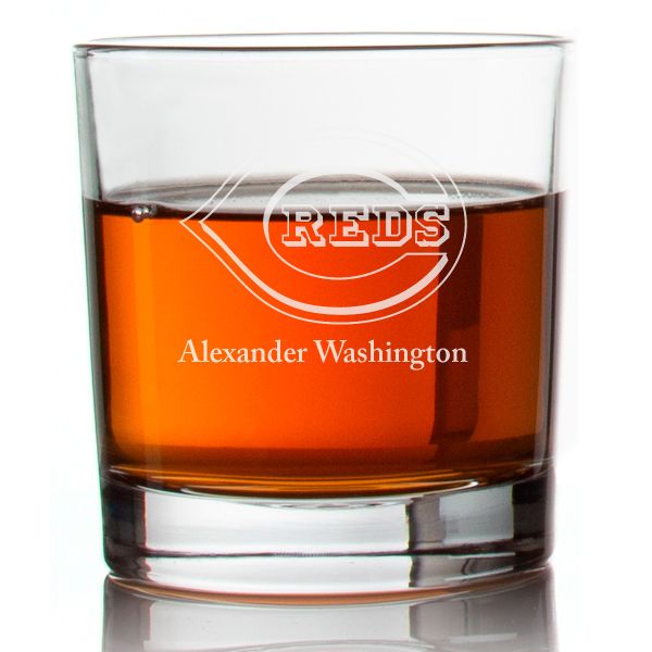 Engraved Cincinnati Reds Logo Rocks Glass - Major League Baseball - Personalized Whiskey Glasses - Man Cave Gift Ideas - Gifts For Him - Baseball Fanatic - 2pcs