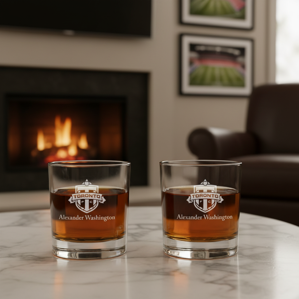 Engraved Toronto FC Rocks Glass - Major League Soccer - Personalized Whiskey Glasses - Man Cave Gift Ideas - Gifts For Him - Soccer Fanatic - 2pcs