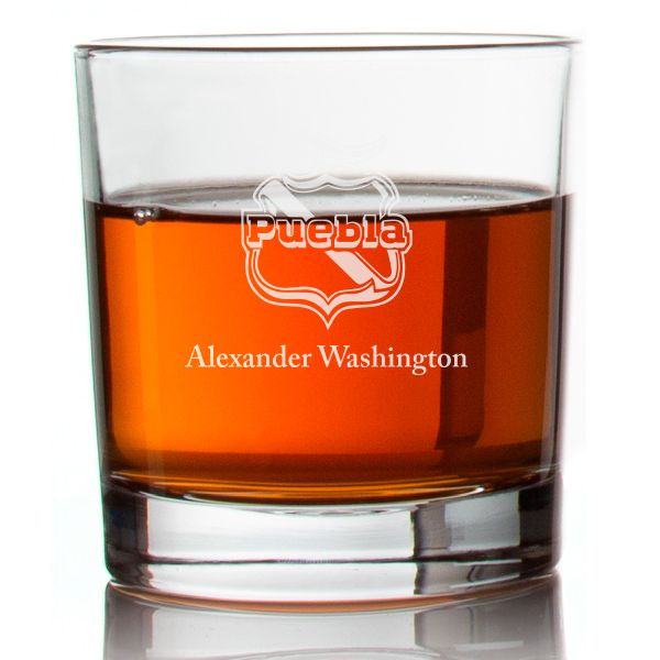 Engraved Club Puebla Rocks Glass - Liga MX - Mexico Football - Personalized Whiskey Glasses - Man Cave Gift Ideas - Gifts For Him - Soccer Fanatic - 2pcs