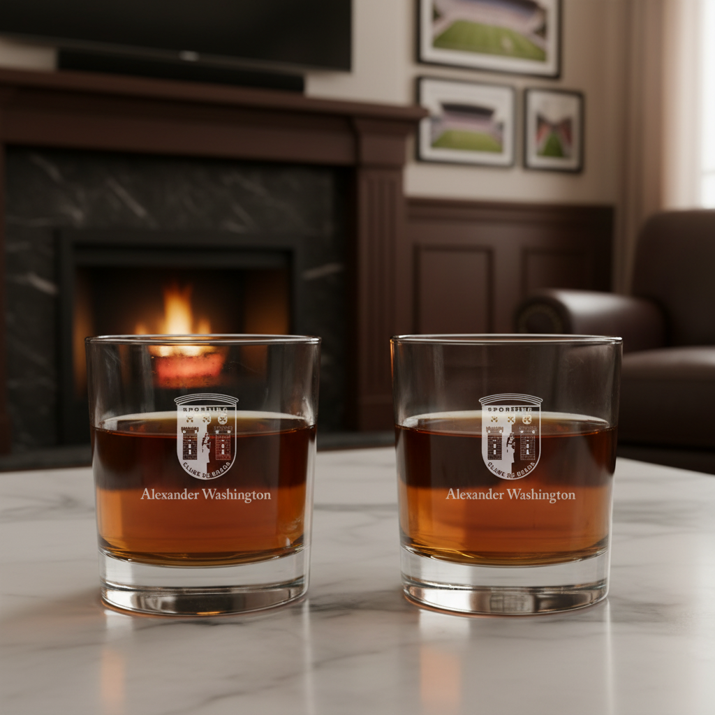 Engraved SC Braga Rocks Glass - Primeira Liga Portugal Football - Personalized Whiskey Glasses - Man Cave Gift Ideas - Gifts For Him - Soccer Fanatic - 2pcs