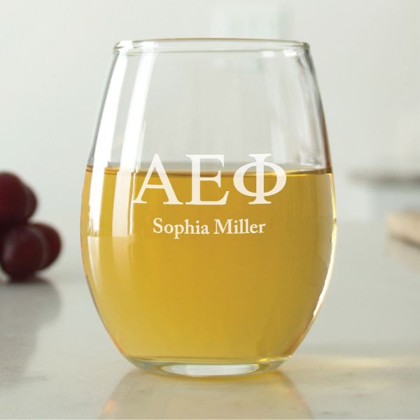 Custom Engraved Alpha Epsilon Phi Stemless Wine Glass Set - Set of 2