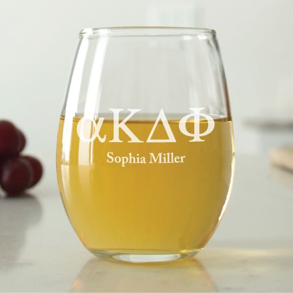 Custom Engraved Alpha Kappa Delta Phi Stemless Wine Glass Set - Set of 2