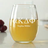 Custom Engraved Alpha Kappa Delta Phi Stemless Wine Glass Set - Set of 2