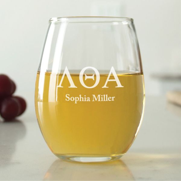 Custom Engraved Lambda Theta Alpha Stemless Wine Glass Set - Set of 2