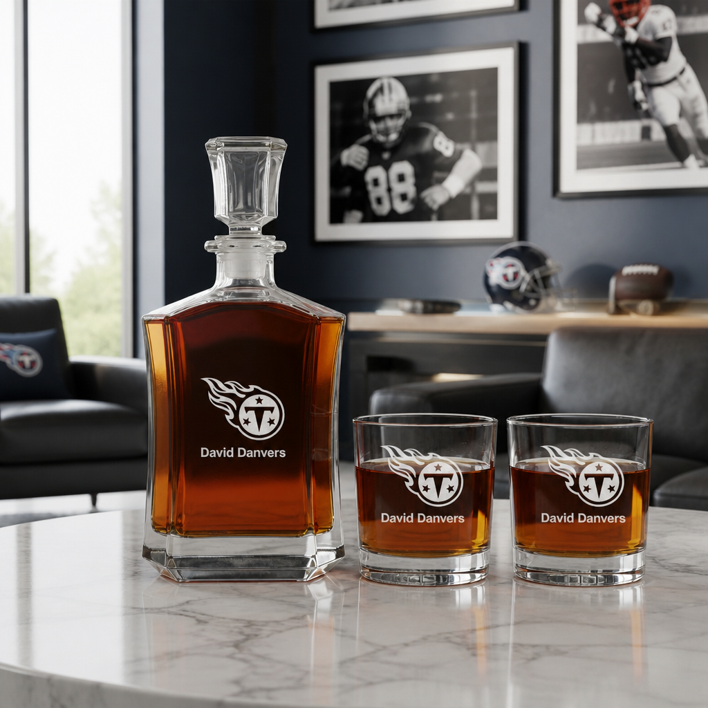 Tennessee Titans Decanter Gift Set - Football Fanatic Gift Ideas - Crown Classic Personalized Whiskey Decanter Set