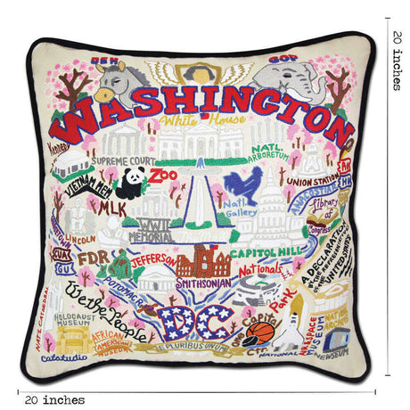 Washington DC Hand-Embroidered Pillow by CatStudio