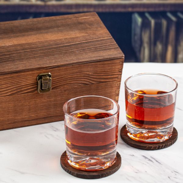 Custom Engraved Modern Font Style - Personalized Whiskey Glasses In Wood Gift Box -Wedding Gifts