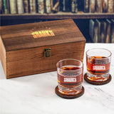 Custom Engraved San Jose Sharks - Personalized Whiskey Glasses In Wood Gift Box