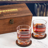 Custom Engraved Marines The Few The Proud - Personalized Whiskey Glasses In Wood Gift Box