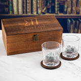 Custom Engraved Sigma Pi - Personalized Whiskey Glasses In Wood Gift Box