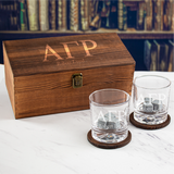 Custom Engraved Alpha Gamma Rho - Personalized Whiskey Glasses In Wood Gift Box