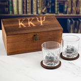 Custom Engraved Kappa Kappa Psi - Personalized Whiskey Glasses In Wood Gift Box