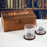 Custom Engraved Alpha Kappa Delta Phi - Personalized Whiskey Glasses In Wood Gift Box