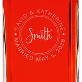 Custom Engraved Signature Circle Stamp - Personalized Whiskey Decanter In Wood Gift Box