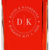 Custom Engraved Classic Initial Circle Stamp - Personalized Whiskey Decanter Set In Wood Gift Box