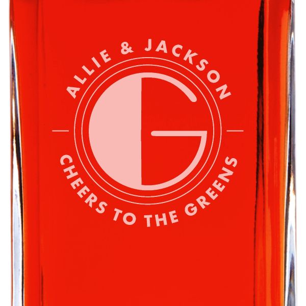 Custom Engraved Deco Initial Stamp - Personalized Whiskey Decanter In Wood Gift Box