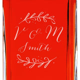 Custom Engraved Laurel Leaf Drawing Initials  - Personalized Whiskey Decanter In Wood Gift Box