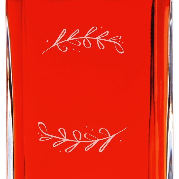 Custom Engraved Laurel Leaf Drawing Initials  - Personalized Whiskey Decanter In Wood Gift Box