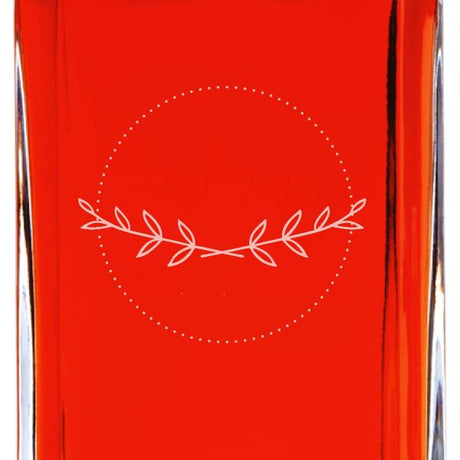 Custom Engraved  Handwritten Initials Laurel Leaf Drawing  - Personalized Whiskey Decanter In Wood Gift Box