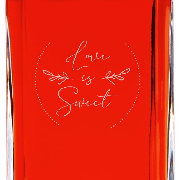 Custom Engraved Love is Sweet Circle Stamp - Personalized Whiskey Decanter In Wood Gift Box