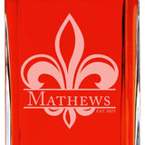 Custom Engraved Fleur-de-lis - Personalized Whiskey Decanter Set In Wood Gift Box