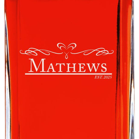 Personalized whiskey decanter set in a wooden presentation box