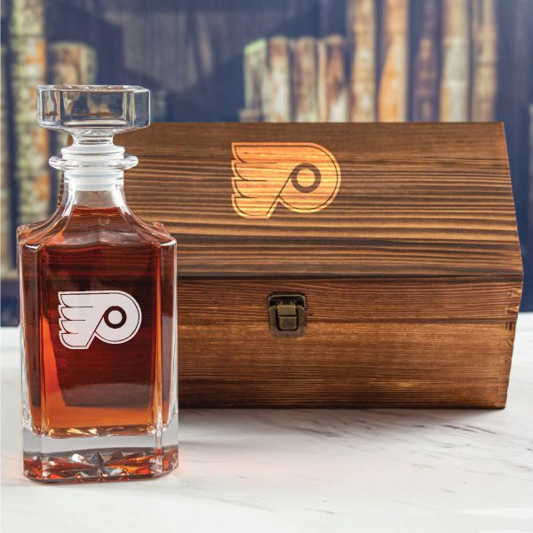 Custom Engraved Philadelphia Flyers - Personalized Whiskey Decanter In Wood Gift Box