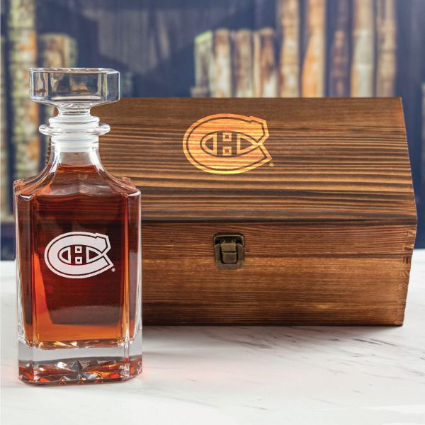 Custom Engraved Canadiens - Personalized Whiskey Decanter In Wood Gift Box