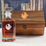 Custom Engraved Death Star - Personalized Whiskey Decanter In Wood Gift Box