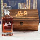 Custom Engraved Mets Logo - Personalized Whiskey Decanter In Wood Gift Box