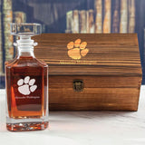 Custom Engraved The Clemson Tigers  - Personalized Whiskey Decanter In Wood Gift Box