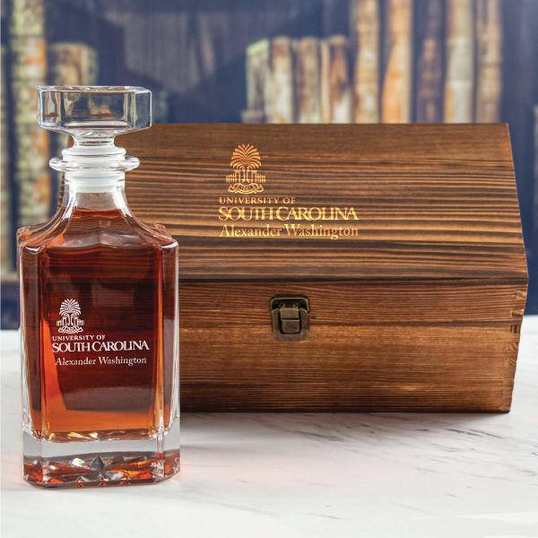 Custom Engraved University of South Carolina - Personalized Whiskey Decanter In Wood Gift Box