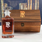 Custom Engraved Rhode Island Rams Football - Personalized Whiskey Decanter In Wood Gift Box