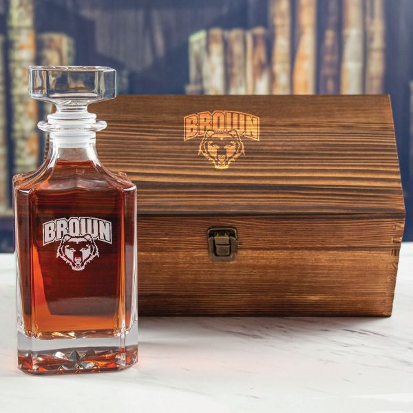 Custom Engraved Brown Bears University - Personalized Whiskey Decanter In Wood Gift Box