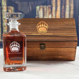Custom Engraved Brown Bears Paw University - Personalized Whiskey Decanter In Wood Gift Box