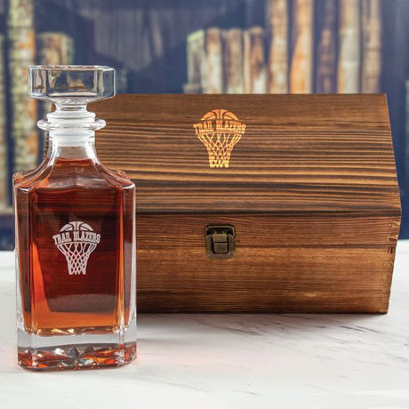 Custom Engraved Trail Blazers Basketball Net - Basketball Fanatic Gift Ideas - Personalized Whiskey Decanter In Wood Gift Box