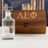 Custom Engraved Alpha Epsilon Phi - Personalized Whiskey Decanter In Wood Gift Box