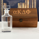 Custom Engraved Alpha Kappa Delta Phi - Personalized Whiskey Decanter In Wood Gift Box