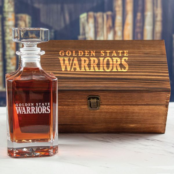 Custom Engraved Golden State Warriors - Personalized Whiskey Decanter In Wood Gift Box