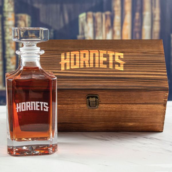Custom Engraved Hornets - Personalized Whiskey Decanter In Wood Gift Box