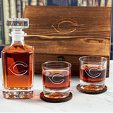 Custom Engraved Cincinnati Reds Cap - Personalized Whiskey Decanter Set In Wood Gift Box