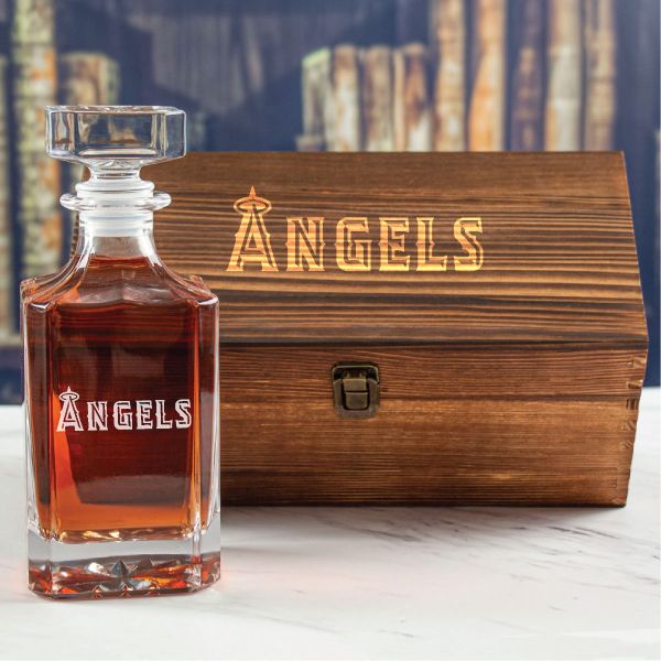 Custom Engraved Los Angeles Angels Wordmark - Personalized Whiskey Decanter In Wood Gift Box