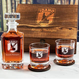Custom Engraved Police Badges  - Personalized Whiskey Decanter Set In Wood Gift Box - Idaho State Police Patch