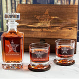 Custom Engraved Police Badges  - Personalized Whiskey Decanter Set In Wood Gift Box - Alleghany County VA Sheriff's Office