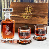 Custom Engraved Pineapple - Personalized Whiskey Decanter Set In Wood Gift Box