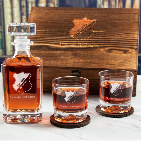 Custom Engraved TSG Hoffenheim - Personalized Whiskey Decanter Set In Wood Gift Box