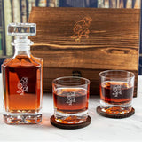 Custom Engraved Atlanta Hawks Mascot - Personalized Whiskey Decanter Set In Wood Gift Box