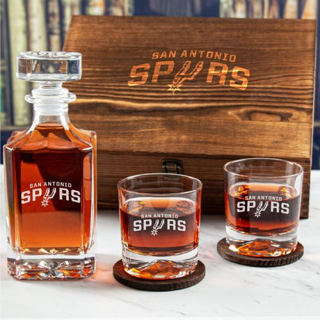 Custom Engraved San Antonio Spurs - Basketball Team Logos - Personalized Whiskey Decanter Set In Wood Gift Box